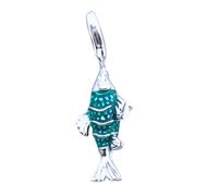 925 Solid Sterling Silver Green Marine Coral Fish Charm | Mermaid | Tortoise | Sea Shell Pearl | Goldfish | CZ Clip-on Lobster Clasp | For Linked Chain Bracelets or Necklace (Marine Fish Green)