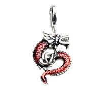 925 Solid Sterling Silver Red Enamel Chinese Dragon Charm | Silver Dragon Charm | CZ Clip-on Lobster Clasp | For Linked Chain Bracelets or Necklace | Gift For Women (Red Dragon)