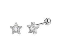 925 Stackable Earrings, Summer Earrings Vintage White Gold Star with Cubic Zirconia