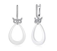 925 Sterling Earrings Inlaid Zircon Owl Shape White Color/Black Ceramic Earrings For Women