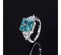 925 Sterling Silver 10 * 10mm Mint Green Carbon Diamond Rings For Women Sparkling Wedding Jewelry Gift