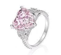 925 Sterling Silver 12 * 12mm Pink Heart Carbon Diamond Wedding Rings For Women Sparkling Bridal Jewelry