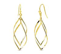 925 Sterling Silver 14K Gold Plated Double Twisted Drop Dangle Earrings for Women and Teens | Classic Linear Marquise Loops Earring