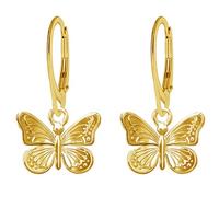 925 Sterling Silver 24K-Gold Plated Beautiful Butterfly Leverback Dangle Drop Earrings | Gift Boxed | Handmade in UK