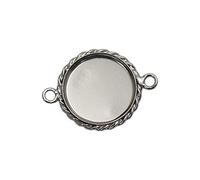 925 Sterling Silver 2Pcs Lacework Connector Cabochon Settings (Platinum Plated)