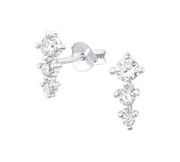925 Sterling Silver 3-Stone CZ Climber Stud Earrings - Dainty & Elegant Trio Ear Climbers for Women & Girls