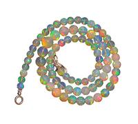 925 Sterling Silver 3mm to 6mm Natural Ethiopian Welo Fire Opal Smooth Round Gemstone Beads Necklace For Women | AAA Quality Opal Beads | 18 Inch Opal Necklace | Opal Jewelry
