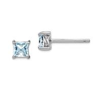 925 Sterling Silver 4mm Princess Aquamarine Post Earrings 5x5mm Wide Stud Earring for Women