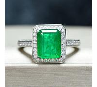 925 Sterling Silver 8 * 10mm Emerald Wedding Ring Anniversary Sparkling Carbon Diamond Jewelry