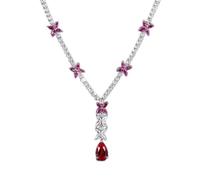 925 Sterling Silver 9 * 14MM Ruby Gemstone Pendant Necklace for Women Diamond Jewel Gift