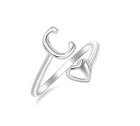 925 Sterling Silver A-Z Initial Heart Adjustable Stackable Thumb Ring | Initial Ring,A-Z Letters Rings,Stackable Finger Ring,Dainty Daily Wedding Promise Friendship Rings,with Gift Box