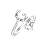 925 Sterling Silver A-Z Initial Heart Adjustable Stackable Thumb Ring | Initial Ring,A-Z Letters Rings,Stackable Finger Ring,Dainty Daily Wedding Promise Friendship Rings,with Gift Box