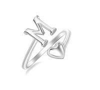 925 Sterling Silver A-Z Initial Heart Adjustable Stackable Thumb Ring | Initial Ring,A-Z Letters Rings,Stackable Finger Ring,Dainty Daily Wedding Promise Friendship Rings,with Gift Box