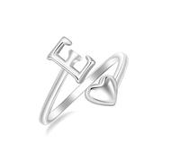 925 Sterling Silver A-Z Initial Heart Adjustable Stackable Thumb Ring | Initial Ring,A-Z Letters Rings,Stackable Finger Ring,Dainty Daily Wedding Promise Friendship Rings,with Gift Box