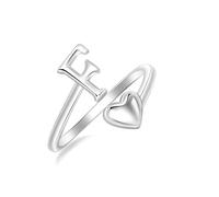 925 Sterling Silver A-Z Initial Heart Adjustable Stackable Thumb Ring | Initial Ring,A-Z Letters Rings,Stackable Finger Ring,Dainty Daily Wedding Promise Friendship Rings,with Gift Box