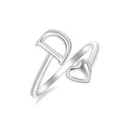 925 Sterling Silver A-Z Initial Heart Adjustable Stackable Thumb Ring | Initial Ring,A-Z Letters Rings,Stackable Finger Ring,Dainty Daily Wedding Promise Friendship Rings,with Gift Box