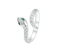 925 Sterling Silver Adjustable Snake Ring Green Zircon Retro Textures Snake Ring Fashion Jewelry