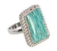 925 Sterling Silver Amazonite Fancy Cabochon Ring | Handmade Blue Gemstone Jewelry | 19x13mm Designer Silver Statement Ring for Women M 1/2, 53 (16.9)