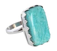 925 Sterling Silver Amazonite Ring with Rectangle Cabochon Blue Green Gemstone Bezel Set Adjustable Handmade Artisan Jewelry Boho Gift for Women Size- 8.5_Q 1/2_58 (18.5)