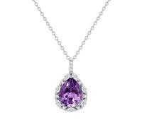 925 Sterling Silver Amethyst Necklace Teardrop Pendant Necklace with Shining Cubic Zirconia Dainty Choker Wedding Jewellery for Women Girls
