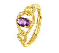 925 Sterling Silver Amethyst Ring Gold Cross Twist Ring With Cubic Zirconia Engagement Promise Thumb Band Open Adjustable Band For Women Jewelry Gifts