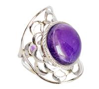 925 Sterling Silver Amethyst Ring Round Cabochon 18mm Purple Gemstone Bezel Set Handmade Jewelry Gift for Women Birthday Anniversary Christmas M 1/2, 53 (16.9)