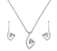 925 Sterling Silver Amethyst Triangle Musical Note Earrings Pendant Necklace Set, 18"