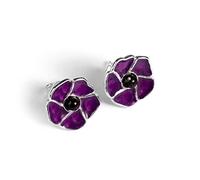 925 Sterling Silver and Baltic Amber Purple Poppy Stud Earrings, Flower Earrings, Remembrance Gift