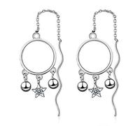 925 Sterling Silver and Dreamcatcher Stars tassel Needle Drop Threader Pull Through Earrings for Womens