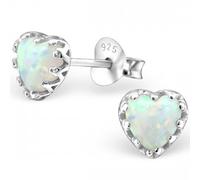 925 Sterling Silver and Lab Opal Heart Stud Earrings