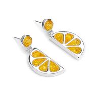 925 Sterling Silver and Yellow Baltic Amber Lemon Slice Drop Earrings, Fruit Jewellery, Fruit Gift, Citrus Gifts