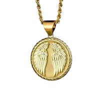 925 Sterling Silver Angel Wings Pendant Necklace, 22MM |LK_NLC_00366 | round gold plated engraved wing medallion, 18 inch cable chain, symbol of protection hope faith freedom