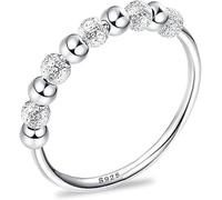 925 Sterling Silver Anxiety Range,Anxiety Stress Band Ring Fidget Spinner Bead Ring Fidget Ring with Frosted Beads Thumb Ring Stress Reliever Rings with Rotatable Beads for Women Girls (N-1/2)