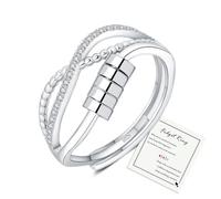 925 Sterling Silver Anxiety Rings for Women, Adjustable Silver Anxiety Fidget Rings with Beads, Fidget Ring for Women To My Daughter, AntiAnxiety Stress Relief Gifts Ring Womens Christmas Birthday