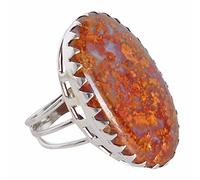925 Sterling Silver Apple Valley Agate Ring Oval Cabochon 33x19mm Natural Red Gemstone Handmade Designer Jewelry for Women Statement Gift M 1/2, 53 (16.9)