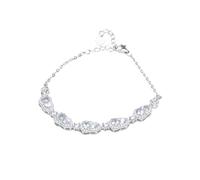 925 Sterling Silver Aquamarine Bracelet - Teardrop Gemstones with CZ Halo, Adjustable Chain March Birthstone Jewellery Gift for Women