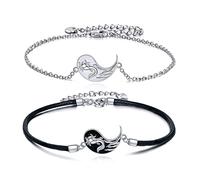 925 Sterling Silver Axolotl Bracelets Yin Yang Couple Bracelet 2 pcs Jewelry for Best Friends Valentines Day Gifts