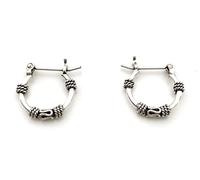 925 Sterling Silver Bali Balinese Sleeper Hoop Earrings Click Lock 13 mm Diameter