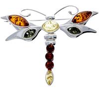 925 Sterling Silver & Baltic Amber Jewellery - Dragonfly Butterfly Brooch M817