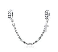 925 Sterling Silver Beads Safety Chain Stopper Charms For Pandora Women's European Style Snake Chain Bracelet Jewelry (Cross Safety Chain)
