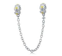 925 Sterling Silver Beads Safety Chain Stopper Charms For Pandora Women's European Style Snake Chain Bracelet Jewelry (Daisy Safety Chain)