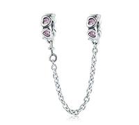 925 Sterling Silver Beads Safety Chain Stopper Charms For Pandora Women's European Style Snake Chain Bracelet Jewelry (Heart Charms)
