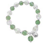 925 Sterling Silver Bell Charm With Crystal Stretch Bracelet, 7.5 In. Circumference Waterproof Women'S Forest Style Natural Green Strawberry Crystal Bracelet