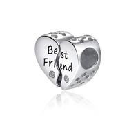 925 Sterling Silver Best Friend Split Heart Charm Bead, BFF Friendship Puzzle Heart Beads with CZ Stones, Compatible with Pandora Bracelets, Matching Jewelry Gift for Women Girls Bestie