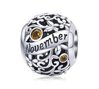 925 Sterling Silver Birthstone Charm November Charm Birthday Charm Love Charm Anniversary Charm for Pandora Charm Bracelet (November)