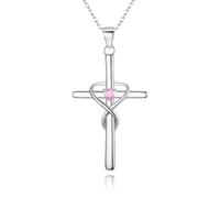 925 Sterling Silver Birthstone Cross Necklace for Women, Heart Cubic Zirconia Infinity Criss Pendant Necklaces Birthday/Mothers Day/Valentines Day/Christmas Jewellery for Her