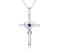 925 Sterling Silver Birthstone Cross Necklace for Women, Heart Cubic Zirconia Infinity Criss Pendant Necklaces Birthday/Mothers Day/Valentines Day/Christmas Jewellery for Her