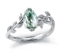 925 Sterling Silver Birthstone / Moss Agate / Opal Ring for Women, Christmas Rings, Engagement Ring, Wedding Ring for Mother Women, 7, Sterling Silver, Natural moss agate