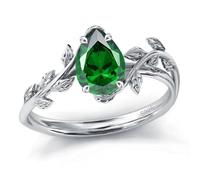 925 Sterling Silver Birthstone / Moss Agate / Opal Ring for Women, Christmas Rings, Engagement Ring, Wedding Ring for Mother Women, 6, Sterling Silver, Created Emerald