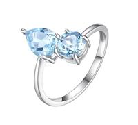 925 Sterling Silver Birthstone Rings Promise Wedding Anniversary Band For Women Round Teardrop Cut Gemstone Finger Band Jewellery With Gift Box Blue Topaz Ring